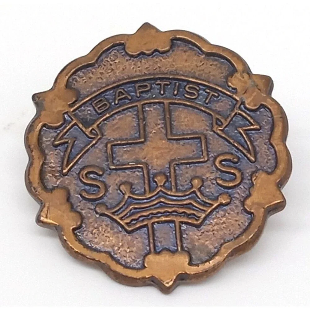 Baptist S.S. Sunday School Pins Lot of 2 Copper Tone Broadman Supplies USA